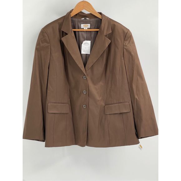 Talbots Blazer Suit‎ Jacket Women Size 20 Brown Stretch Silk Cotton New